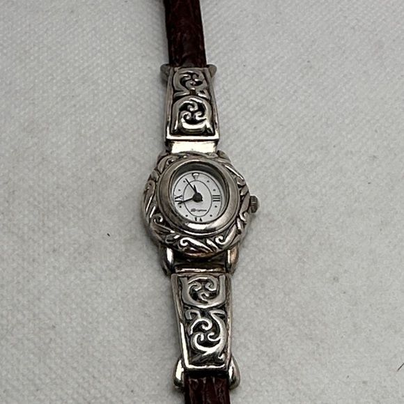 Brighton Silver Watch with Dark Brown Leather Strap